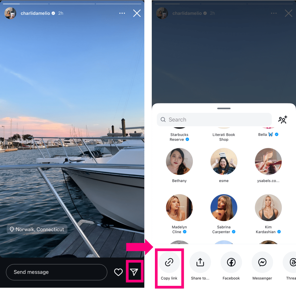 Kopiowanie linku instagram