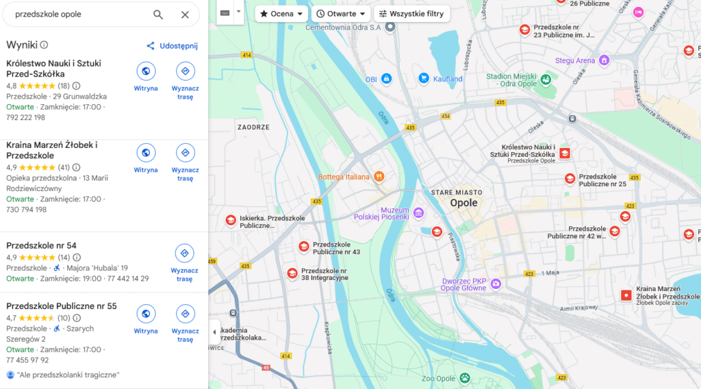 przedszkole wizytówka google