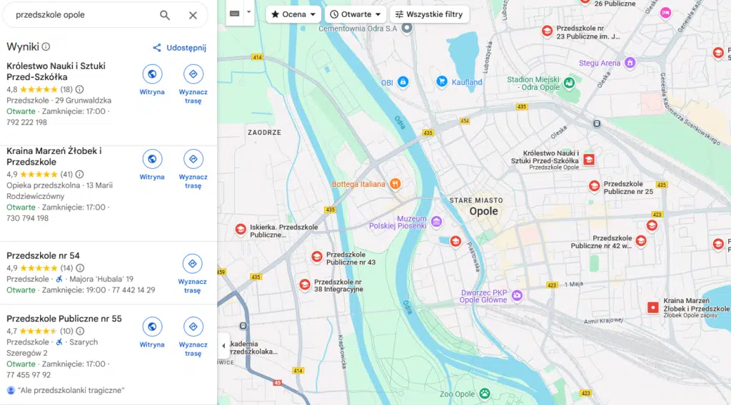 przedszkole wizytówka google