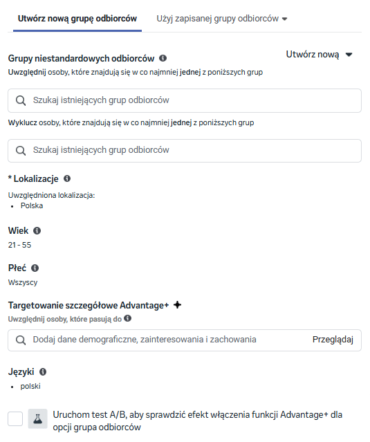 Ustawienia targetowania w Meta Ads