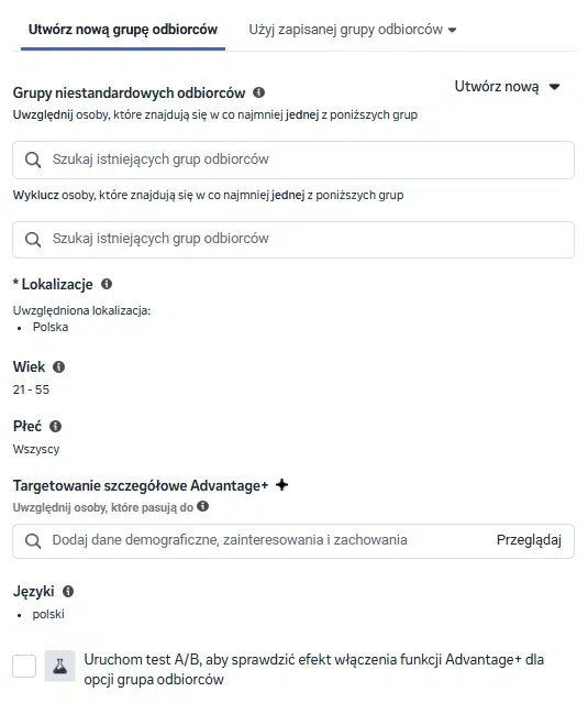 Ustawienia targetowania w Meta Ads