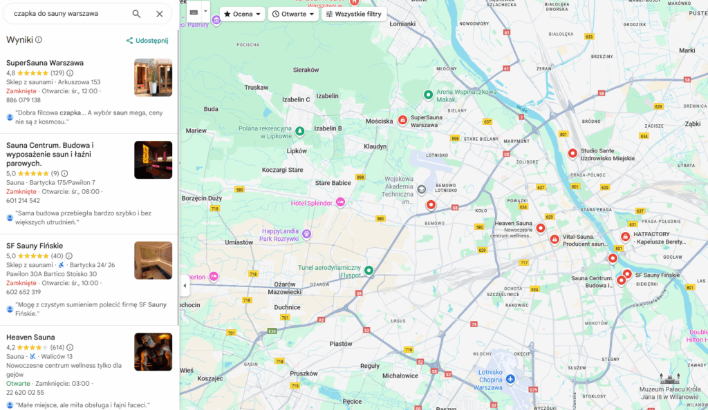 czapka do sauny warszawa mapka