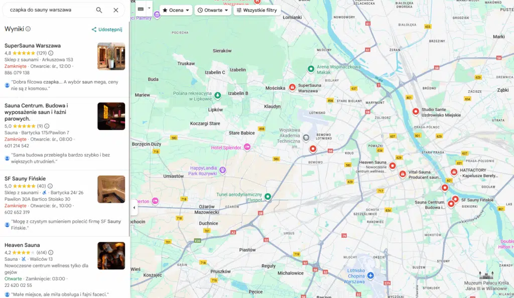 czapka do sauny warszawa mapka