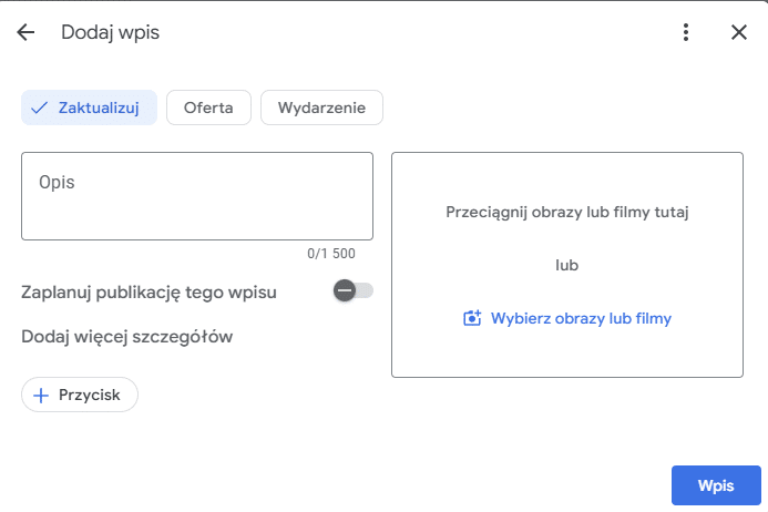 Publikacje i posty w Google