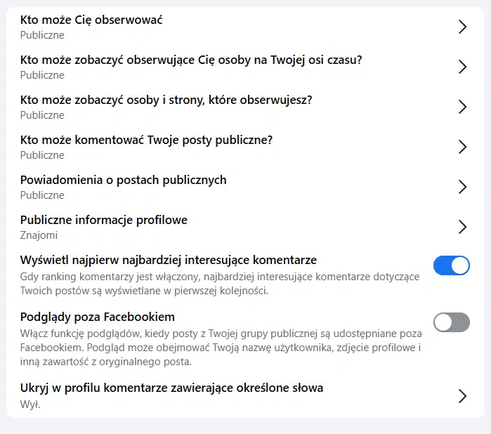 ustawienia komentarzy na profilu Facebook