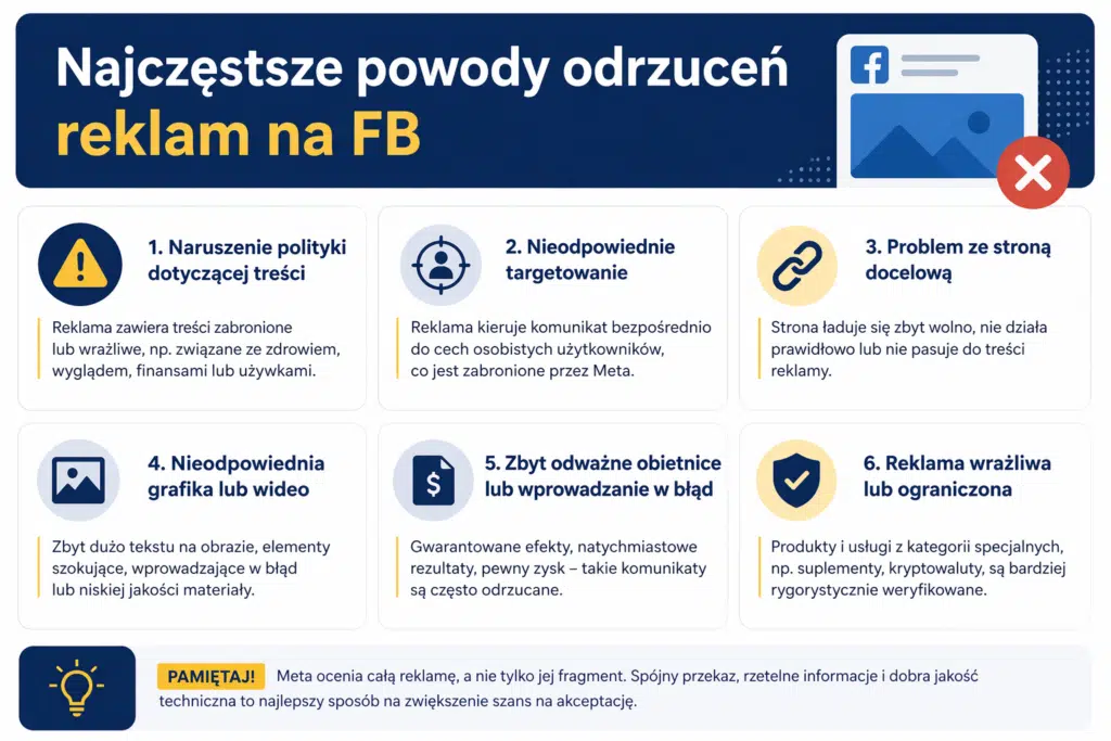 Najczęstsze powody odrzuceń reklam na FB