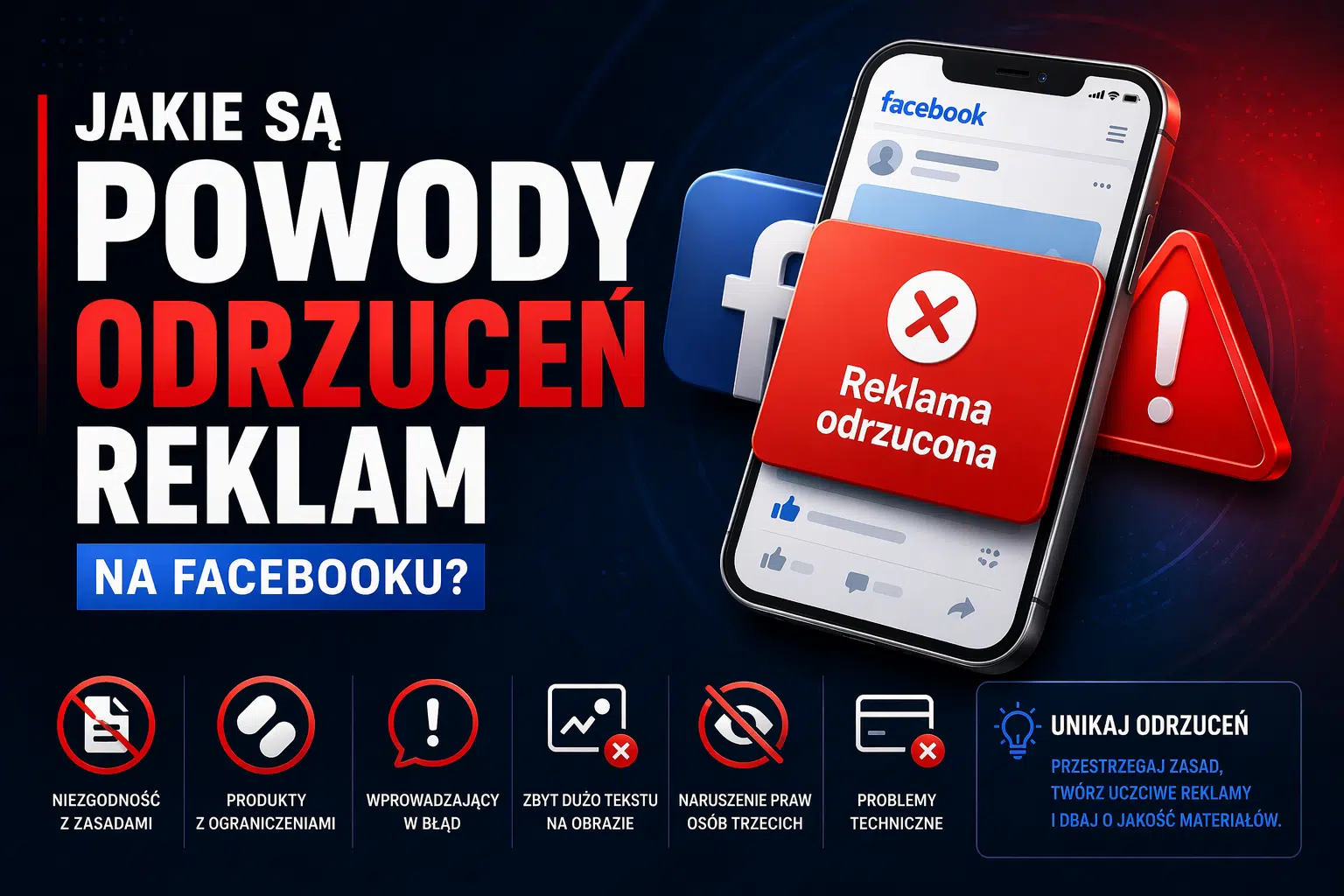 powody odrzuceń reklam na Facebooku